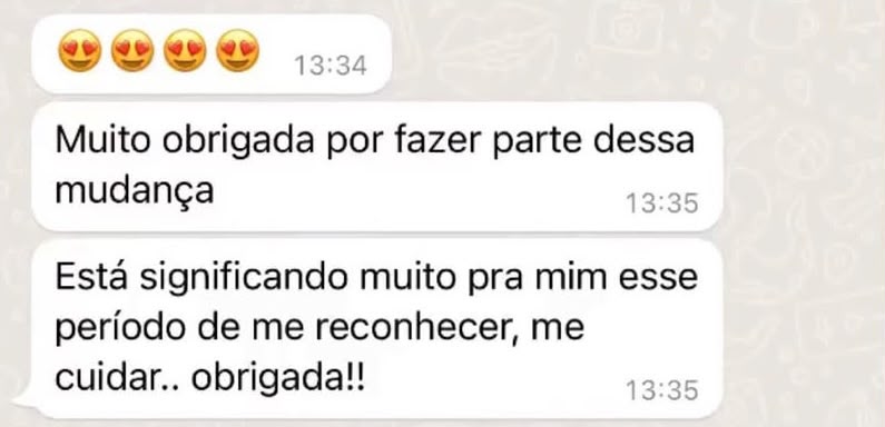 Depoimento por WhatsApp: paciente agradece pela mudança e o cuidado